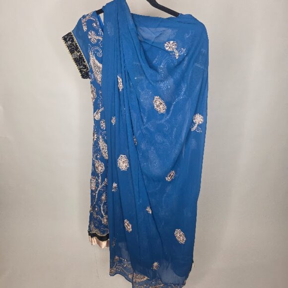 Shalwar Kameez Pakistani / Indian Suit Blue Dress 3 pcs SMALL - Picture 6 of 6